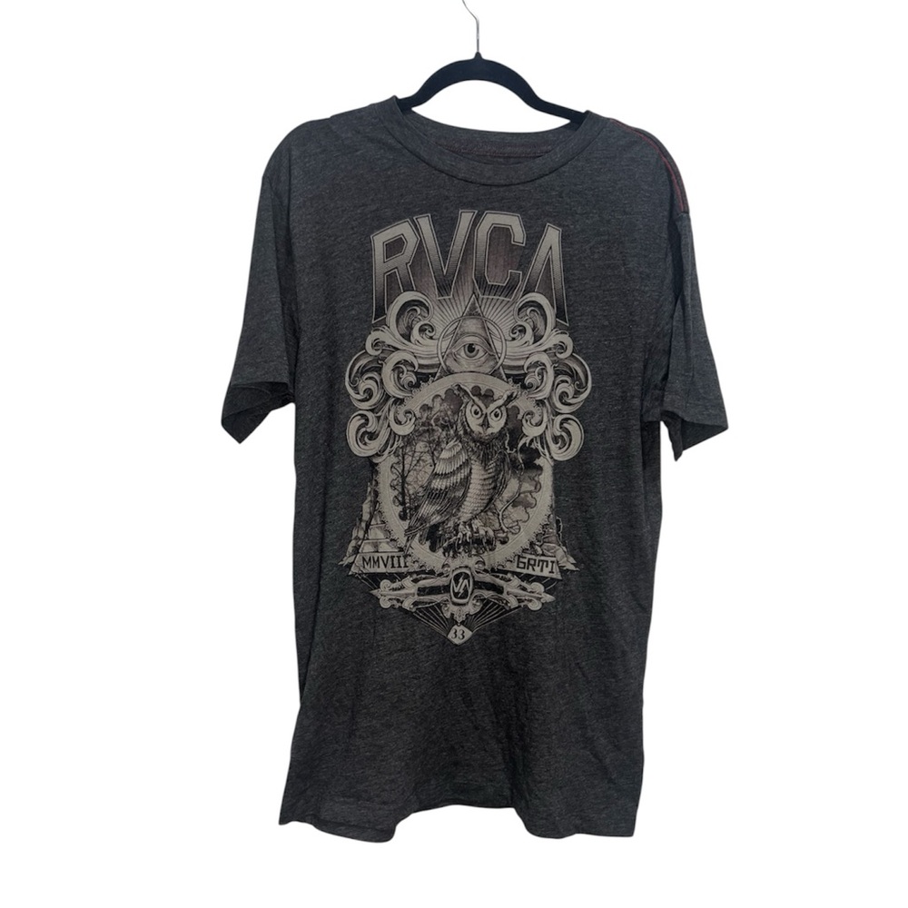 RVCA Men's Charcoal Owl Graphic Tee size large